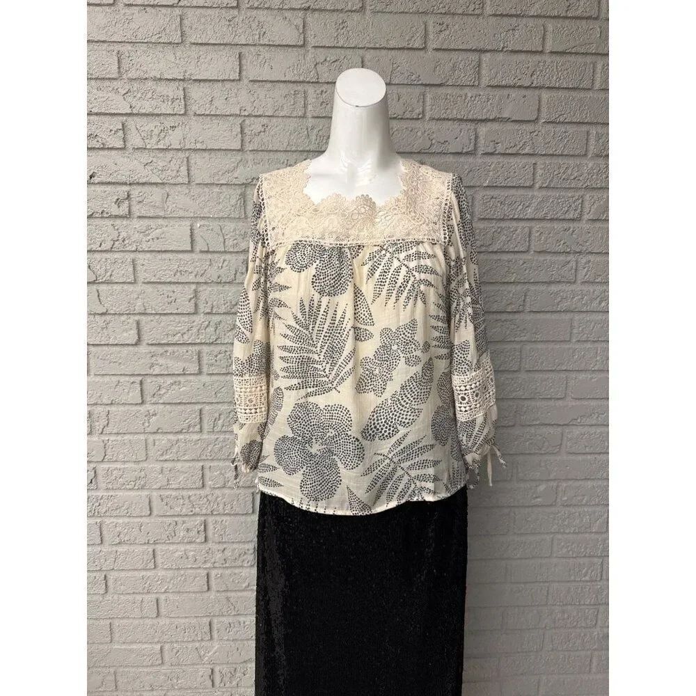 Zac & Rachel Women Lace Detail Balloon Sleeve Blouse Size XS